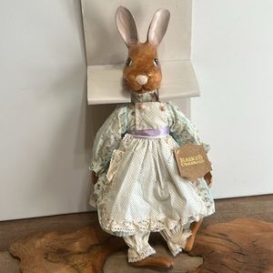 SALE🌷Rare 1987 Robert Raikes Wood/Cloth Body Rebecca Bunny Doll Vintage 18” tall